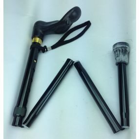 Folding Walking Stick Arthritis/Ergonomic Left Handle - Black (33 - 37