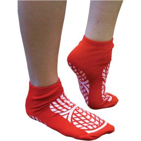 Double Sided Non Slip Patient Slipper Socks - Size 7.5-9.5 (Red)