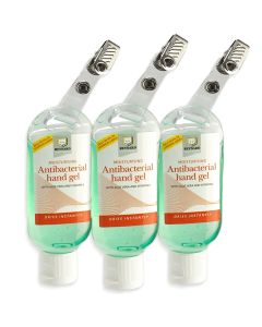 Antibacterial Hand Gel Bottle with Clip - 50ml - Triple Pack