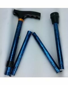 Folding Walking Stick T Handle - Blue Crackle (33 - 37