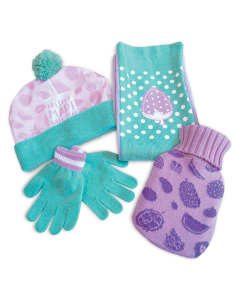 Childrens Hot Water Bottle, Hat, Scarf And Glove Gift Set - Purple & Green