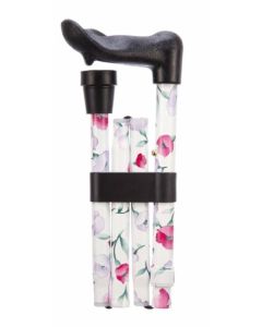 Right Handed Folding Pink Flowers Walking Stick