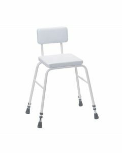 Perching Stool - Adjustable Height (Padded Back in White)