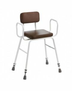 Perching Stool - Adjustable Height (Tubular Arms Padded Back in Brown)