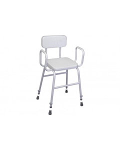 Perching Stool - Adjustable Height (Tubular Arms Padded Back in White)
